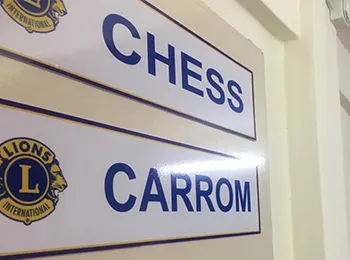 Chess and carrom room signboard