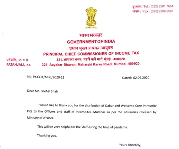Appreciation letter from the Principal Chief Commissioner of Income Tax